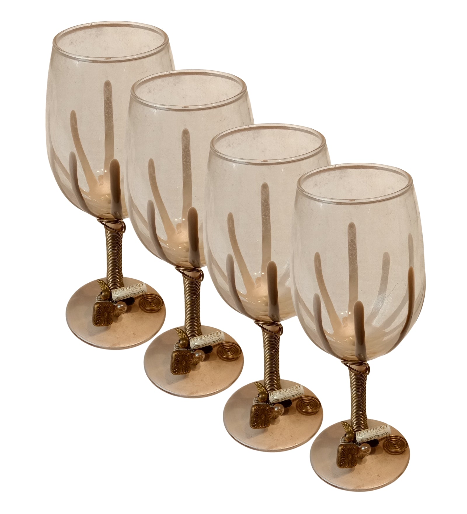 Peach Resin Wine Filigree Glass Set of 4