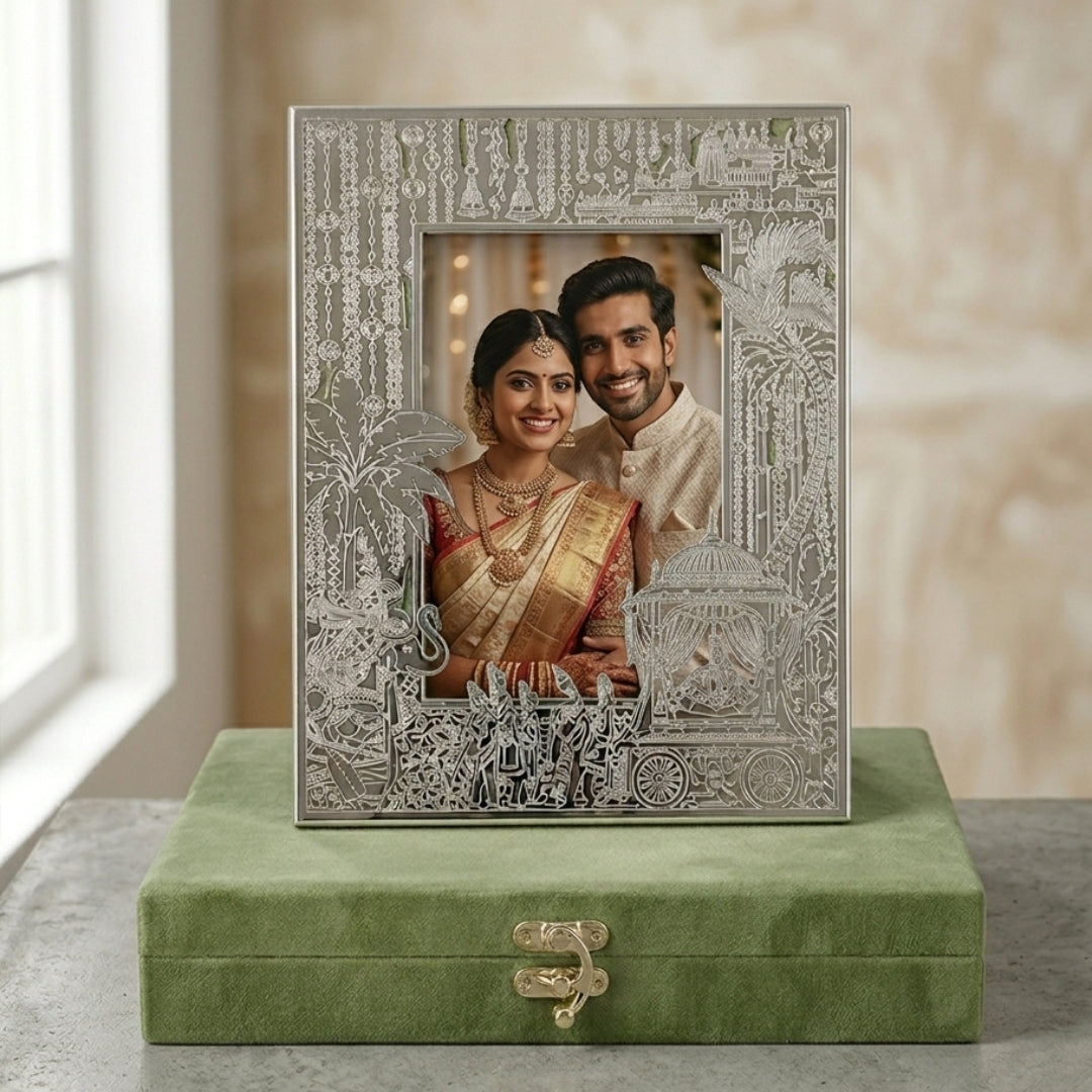 Exquisite Silver-Plated Shahi Baraat Photo Frame with Velvet Gift Box