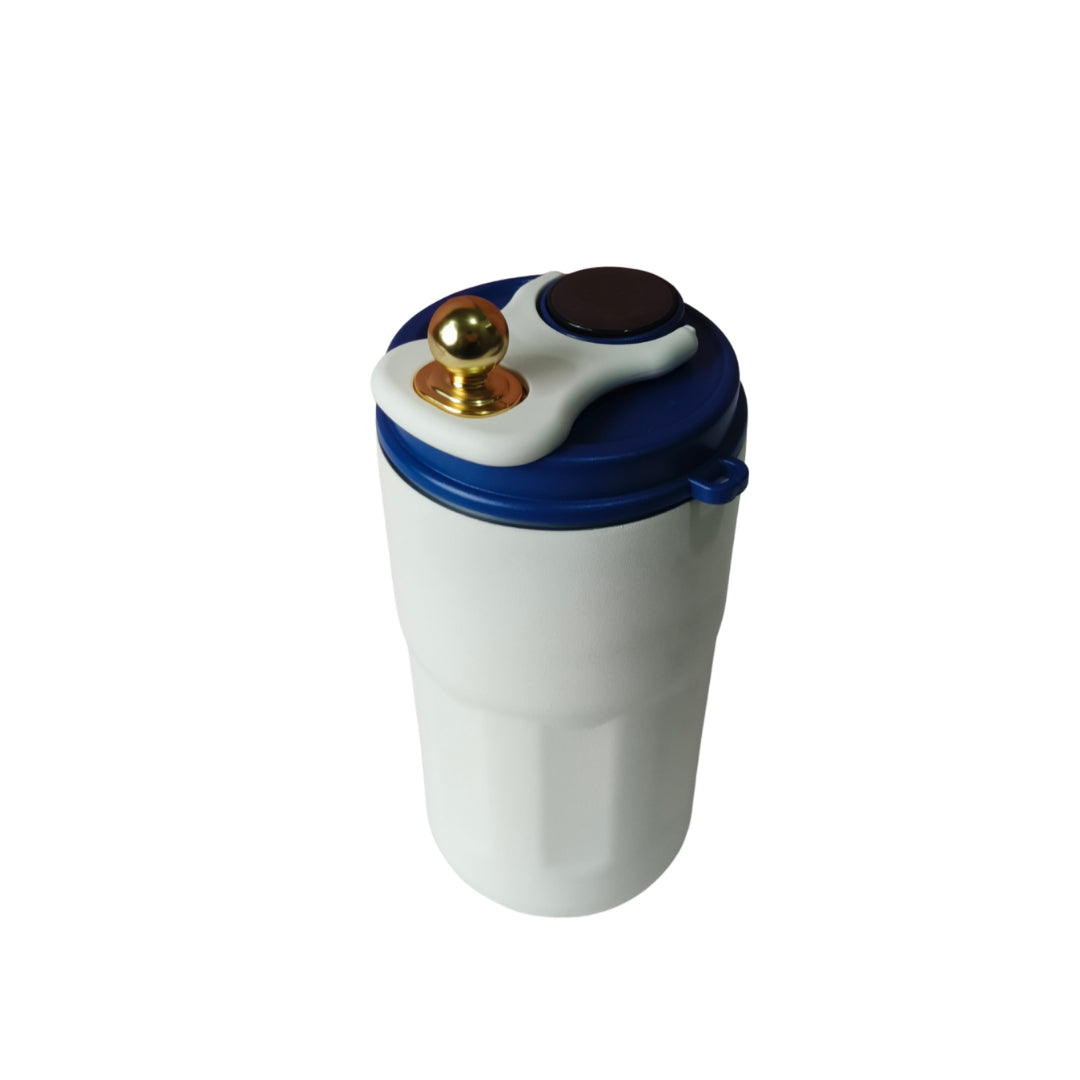 White Stainless Steel With Blue Lid & Gold Knob