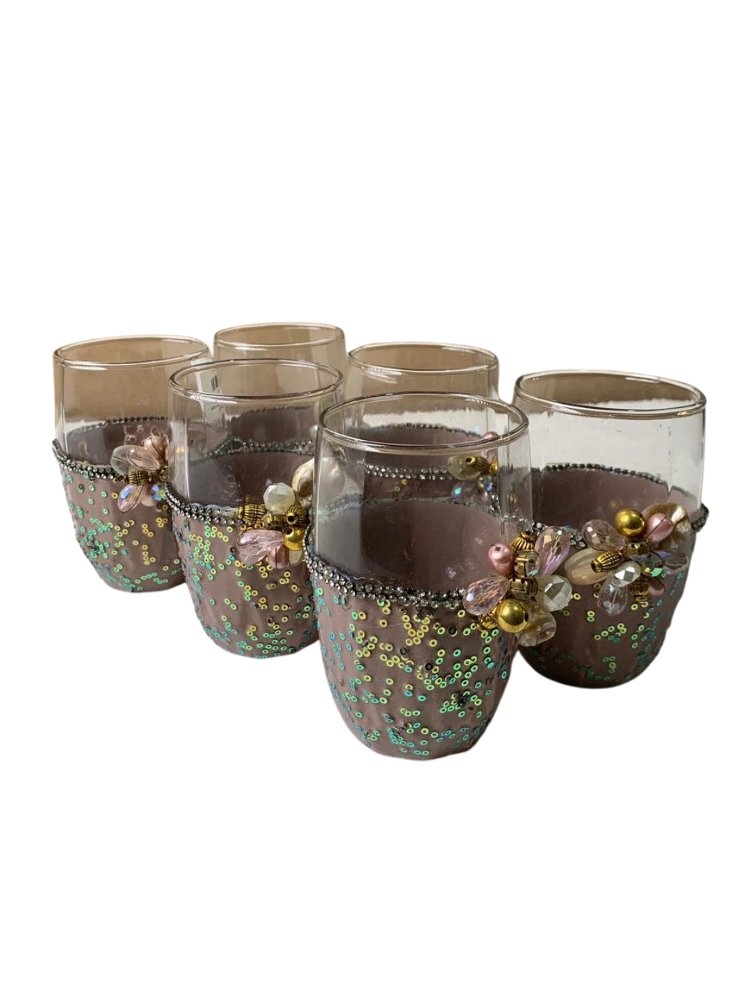 Mauve Resin Glitter Filigree Glass Set of 6