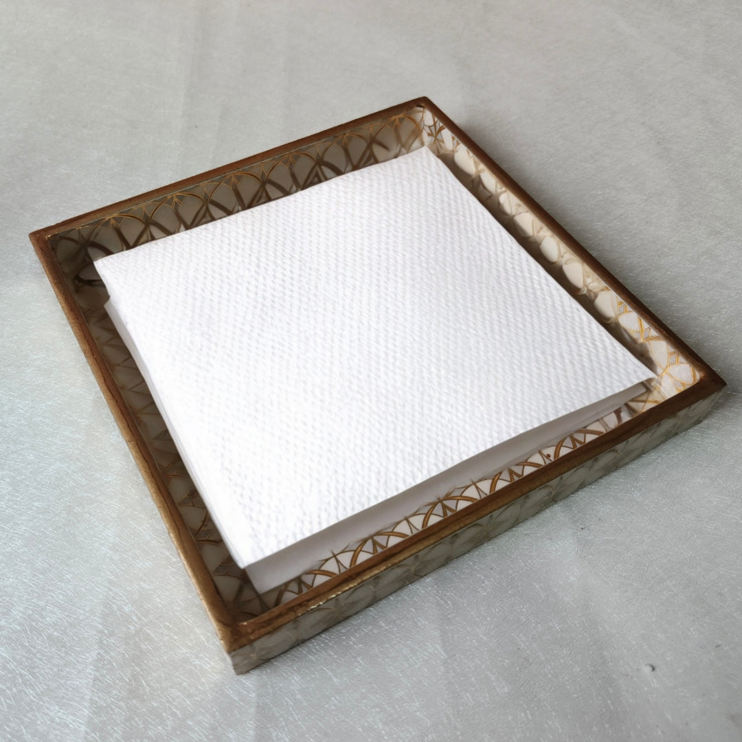 wooden water resistant white gold abstract print & enamelled Bathroom Set of 4