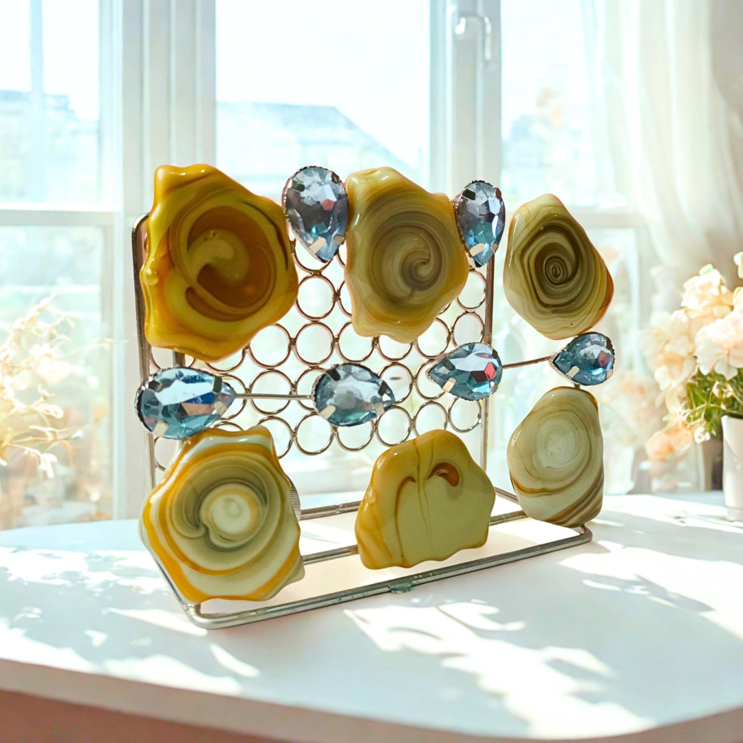 Tissue Holder - Metal Rectangle Shape With Yellow Stone