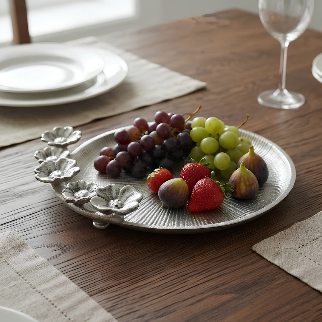 Decorative Silver Floral Platter with Velvet Box