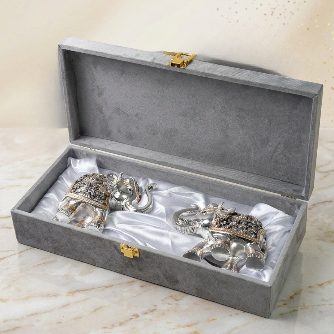 The Home Co- 999 Pure Silver Plated The Regal Duo Majestic Gajant laxmi Elephant Set of 2