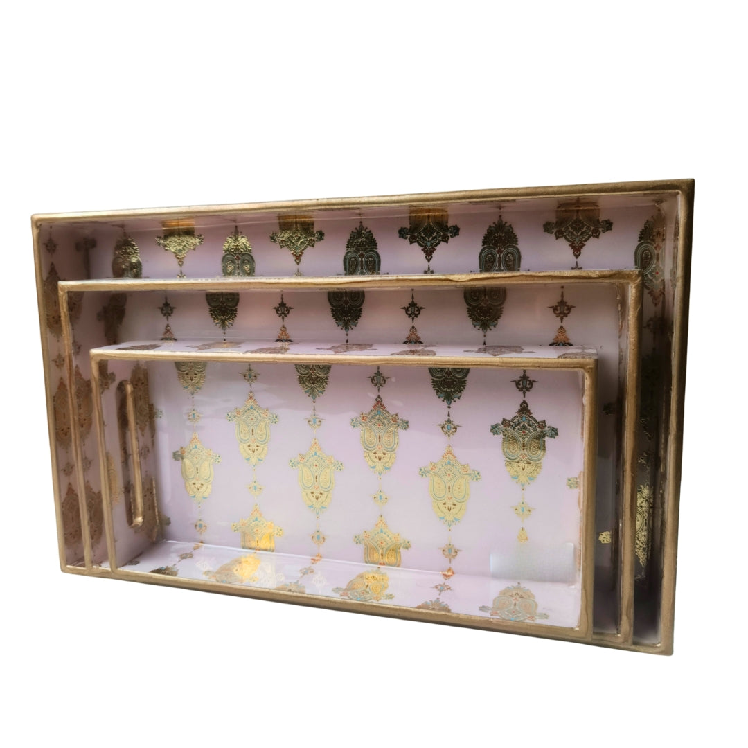 Golden Pattern Enamel Tray(Tray Set of 3)
