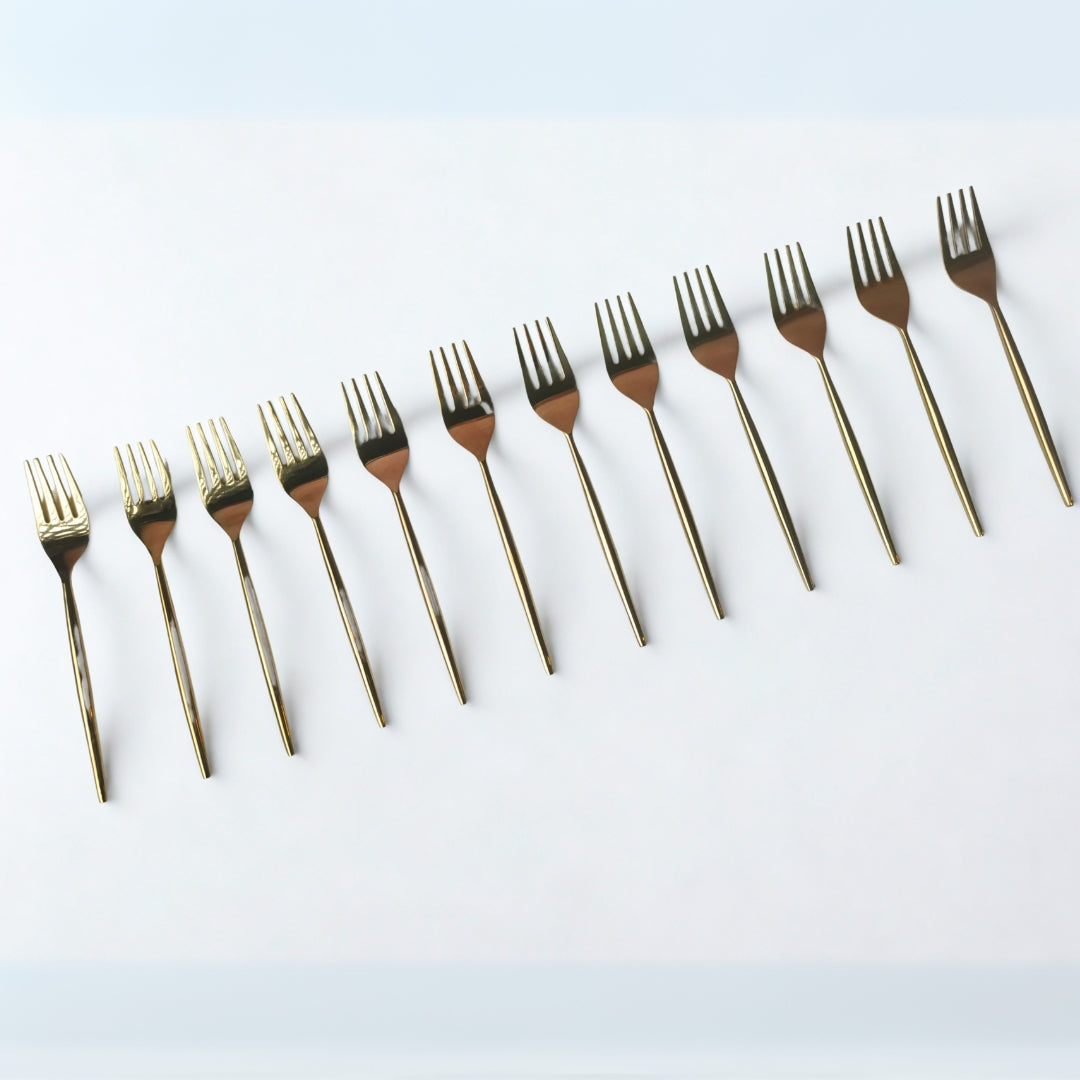 Gold Plated Serving Set With Spoon, Fork & Knife Set Of 30