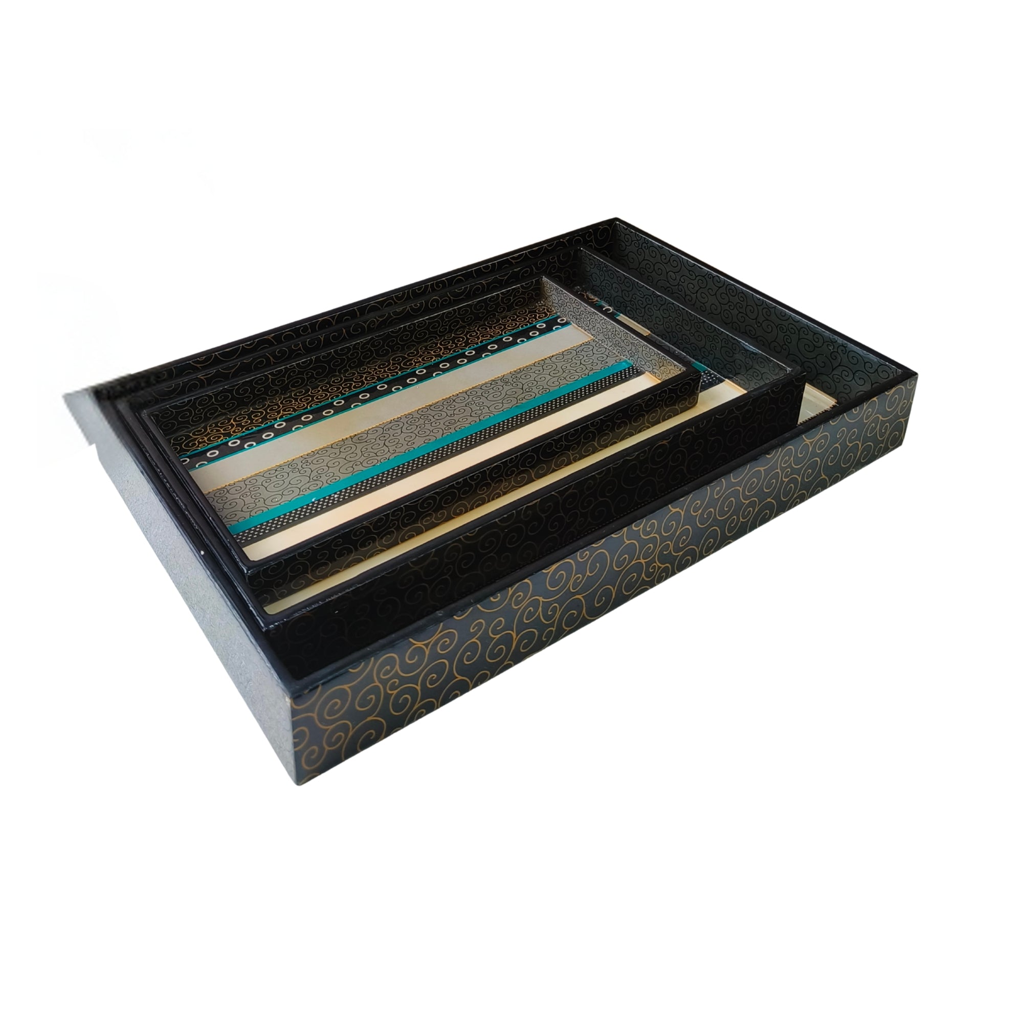 Wooden Abstract Printed Enamel Tray set of 3