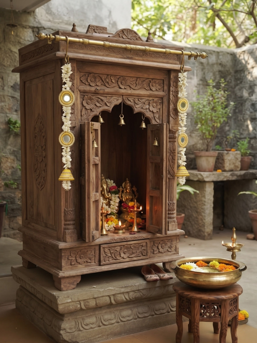 Artificial White gajra with yellow cone and mirror sidehanging set of 2