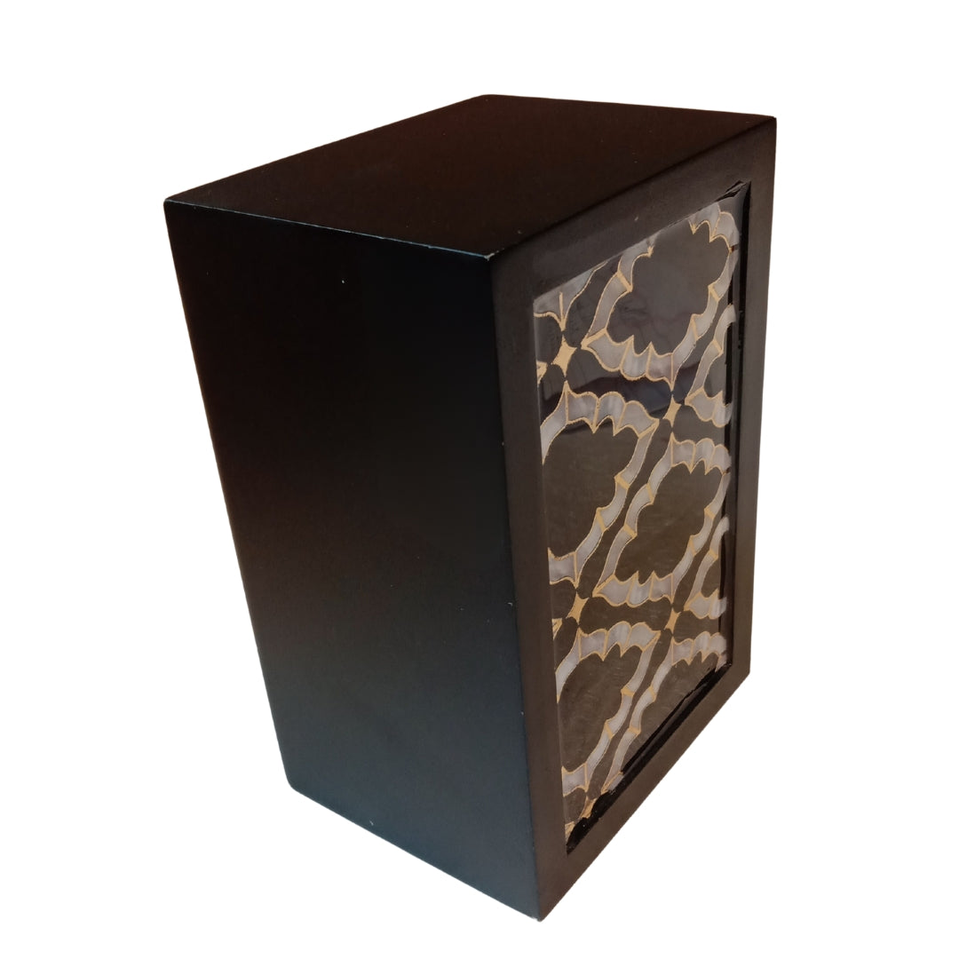 Wooden black mosaic abstract print & enamelled with deco paint 2 Partition Caddy