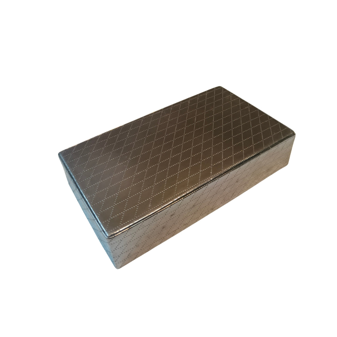 Small Rectangle silver leatherette tray with wooden base