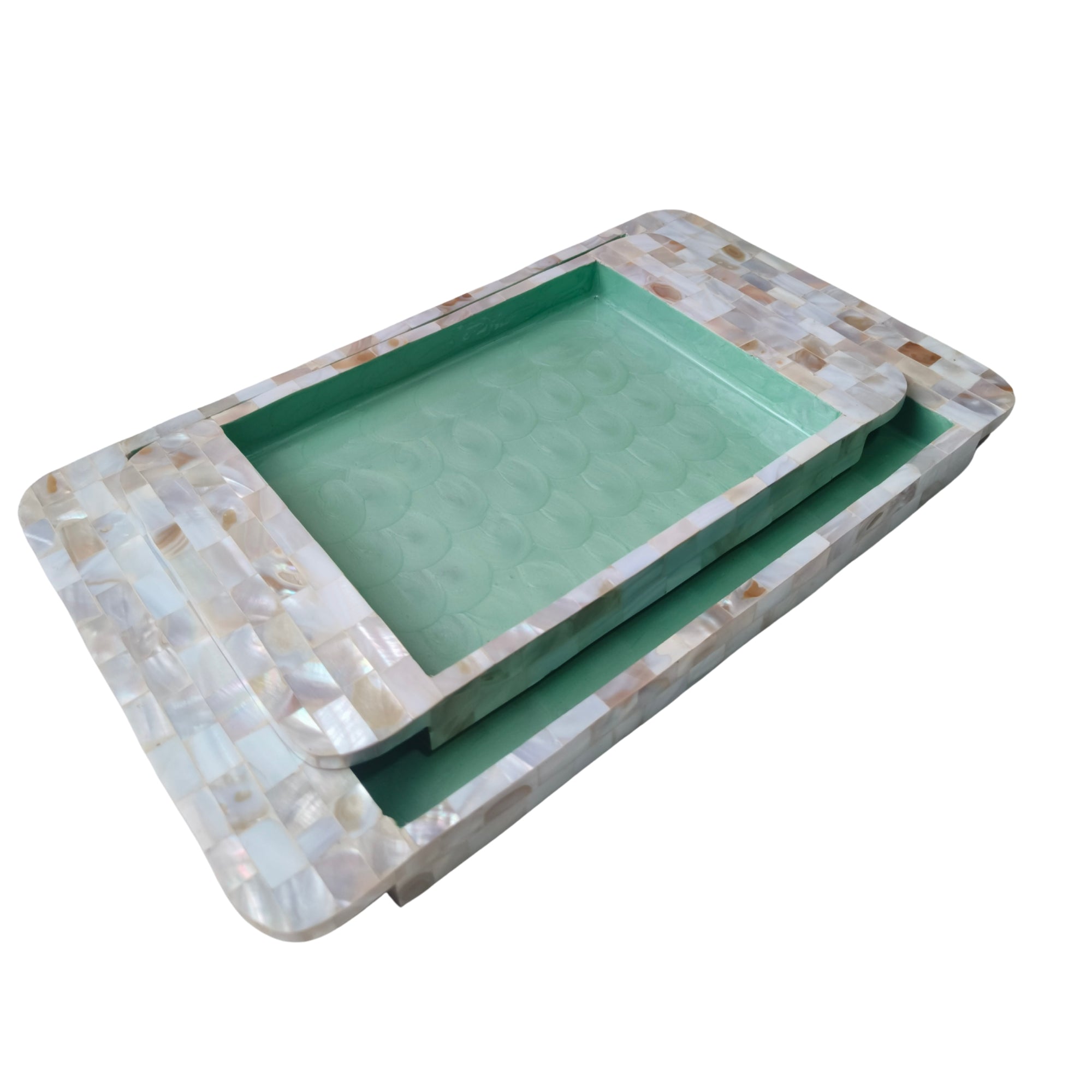 Rectangle Tray Set Of 2 - Wooden with White mother of pearl