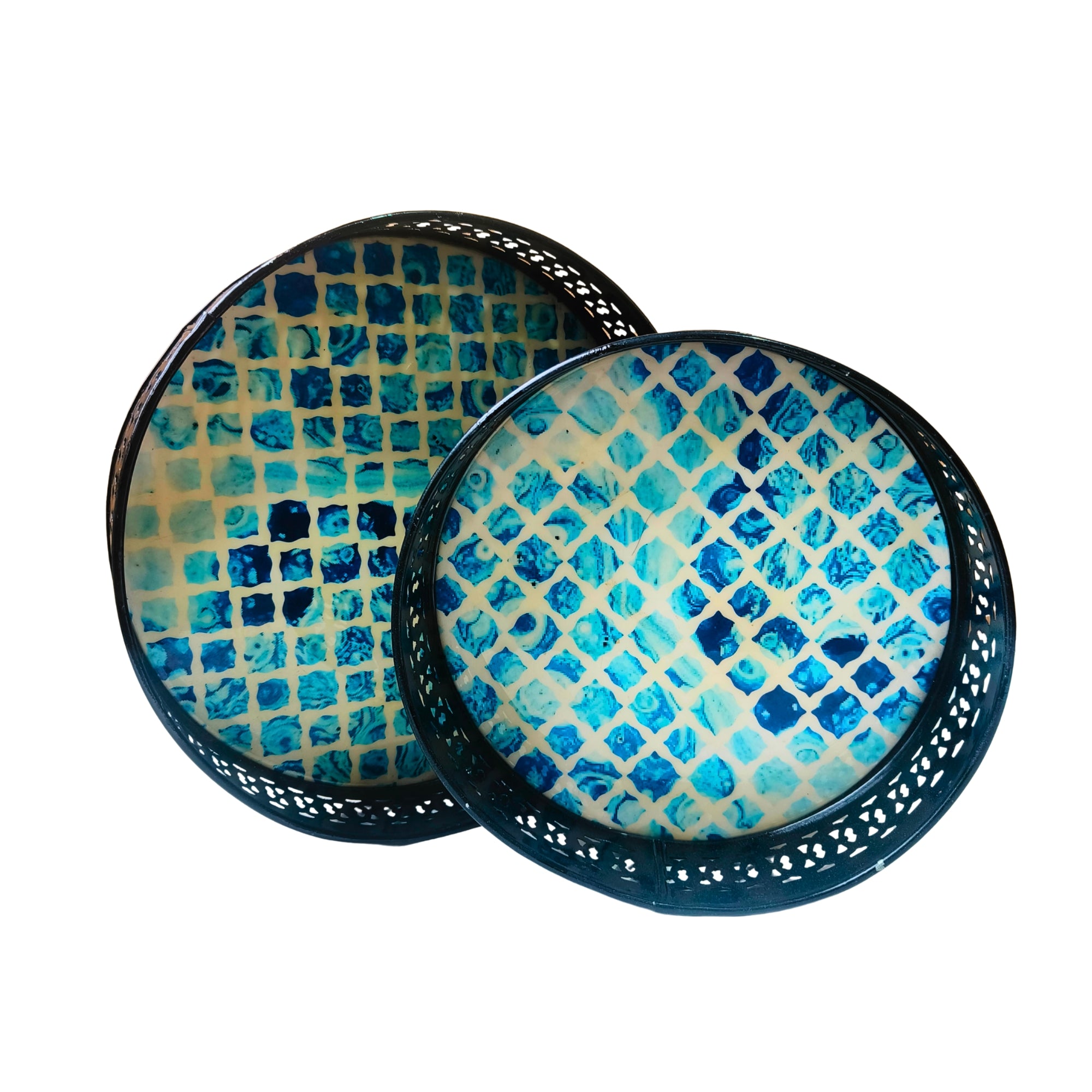 Blue Pattern Design Round Tray