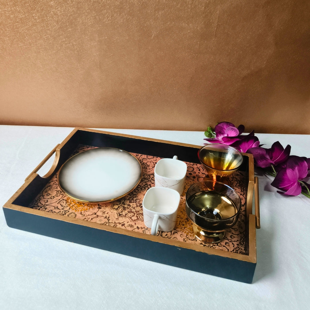 Turkish Print Beige Design Tray Large
