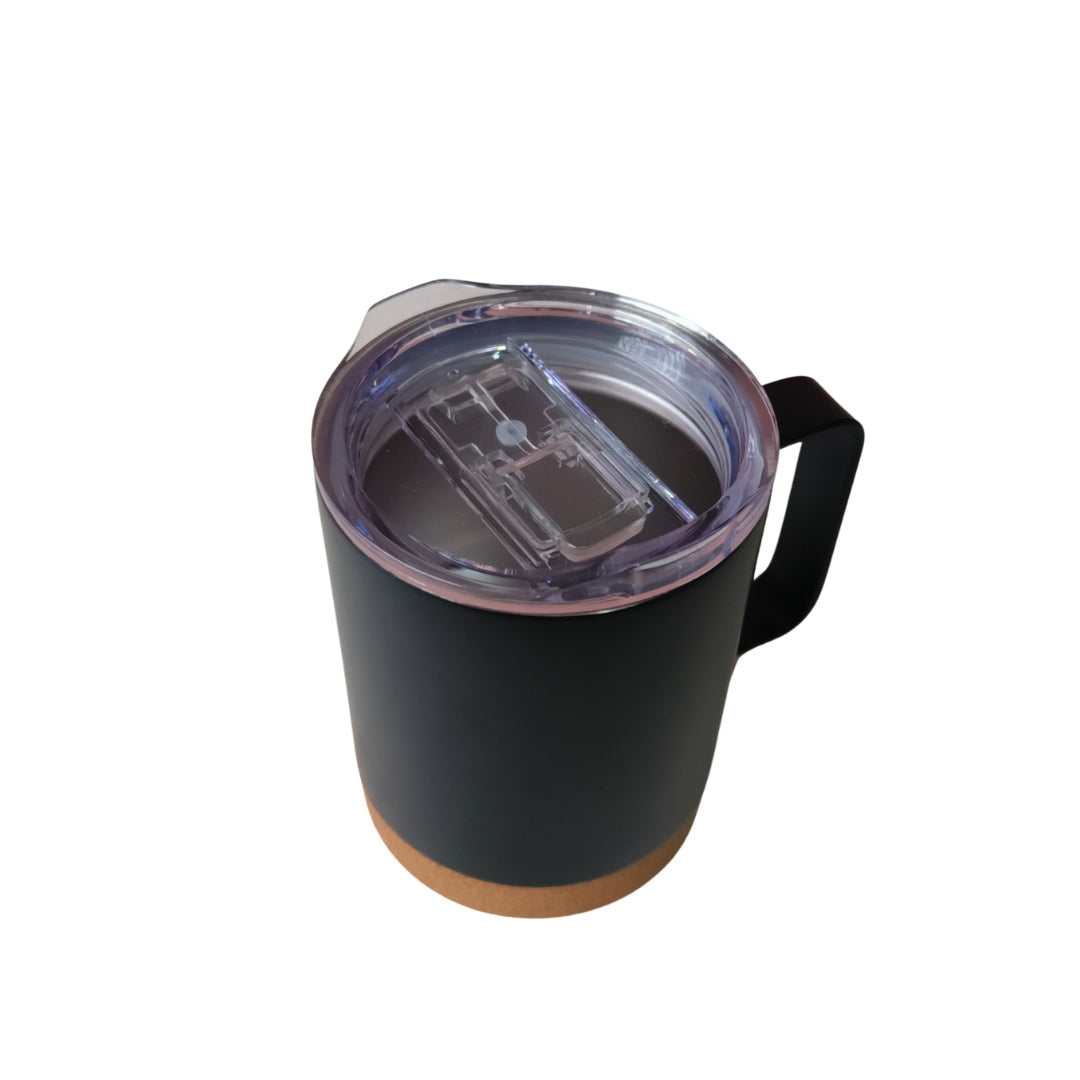 Black Stainless Steel Mug With Cork And Plastic Lid
