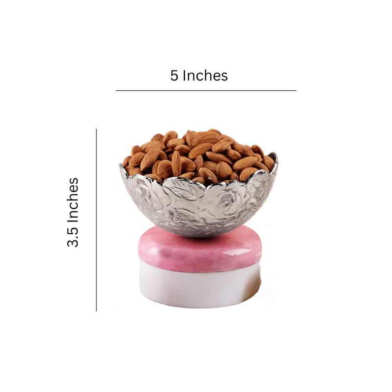 Metal Chittai Bowl With Pink Resin Base 4"