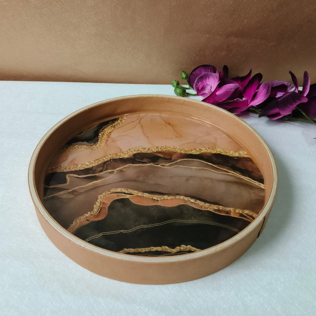 Round Leather Printed Tray