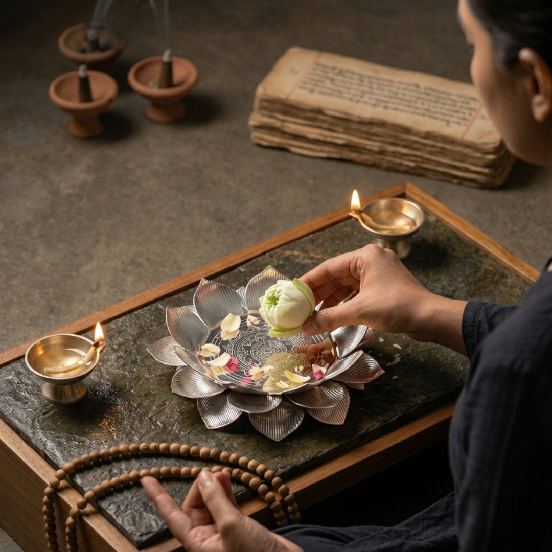 Silver Plated Lotus Singhasan with Lacquer Finish | Divine Festive Gift Box