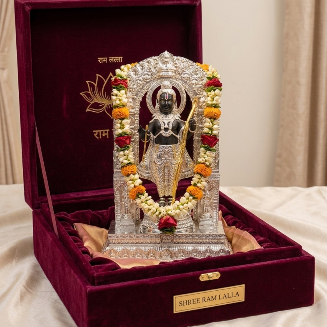 The Home Co- 999 Pure Silver & 24K Gold Plated Divine Lord Ram(Kodanda Rama) Idol