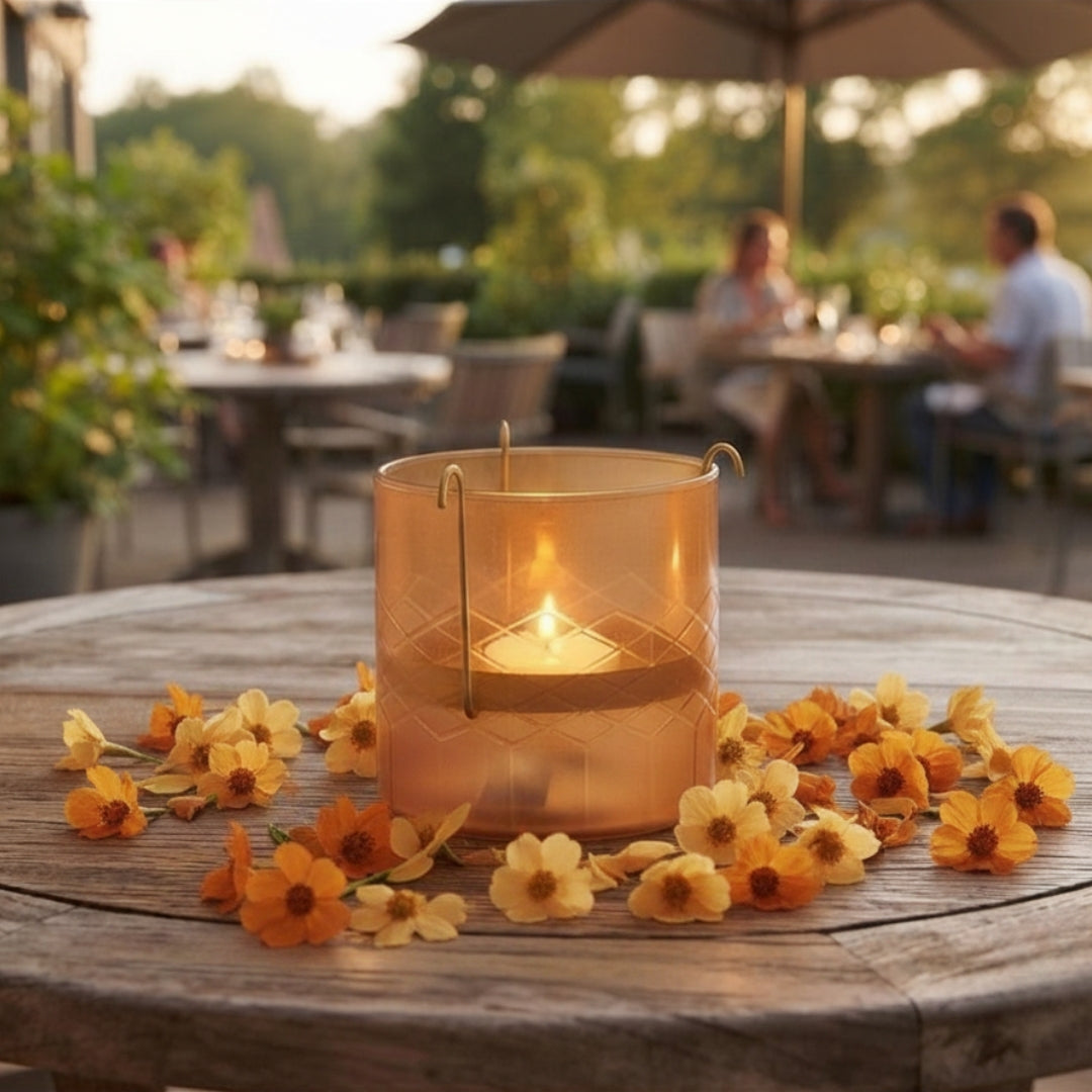 Set of 2 Brown Glass Votives with Internal Metal Tea Light Holders