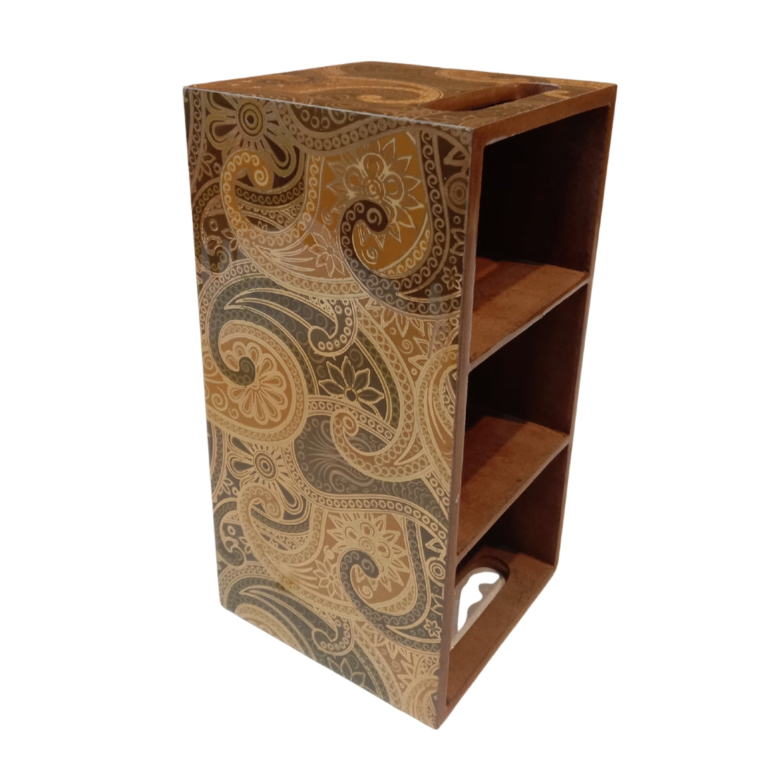 Wooden gold paisely print & enamelled 3 Partition Caddy