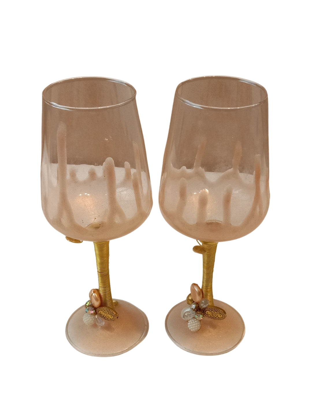 Peach Resin Champagne Filigree Glass Set of 2