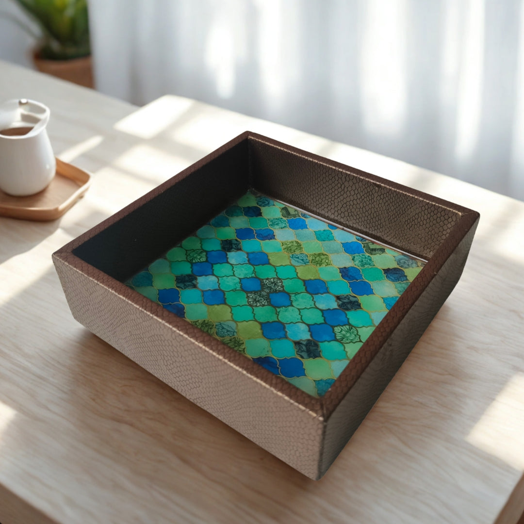 Square tissueholder - Leatherette Chevron Print & Enamel