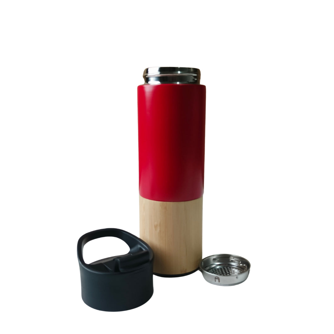 Red Stainless Steel Sipper With Bamboo Base