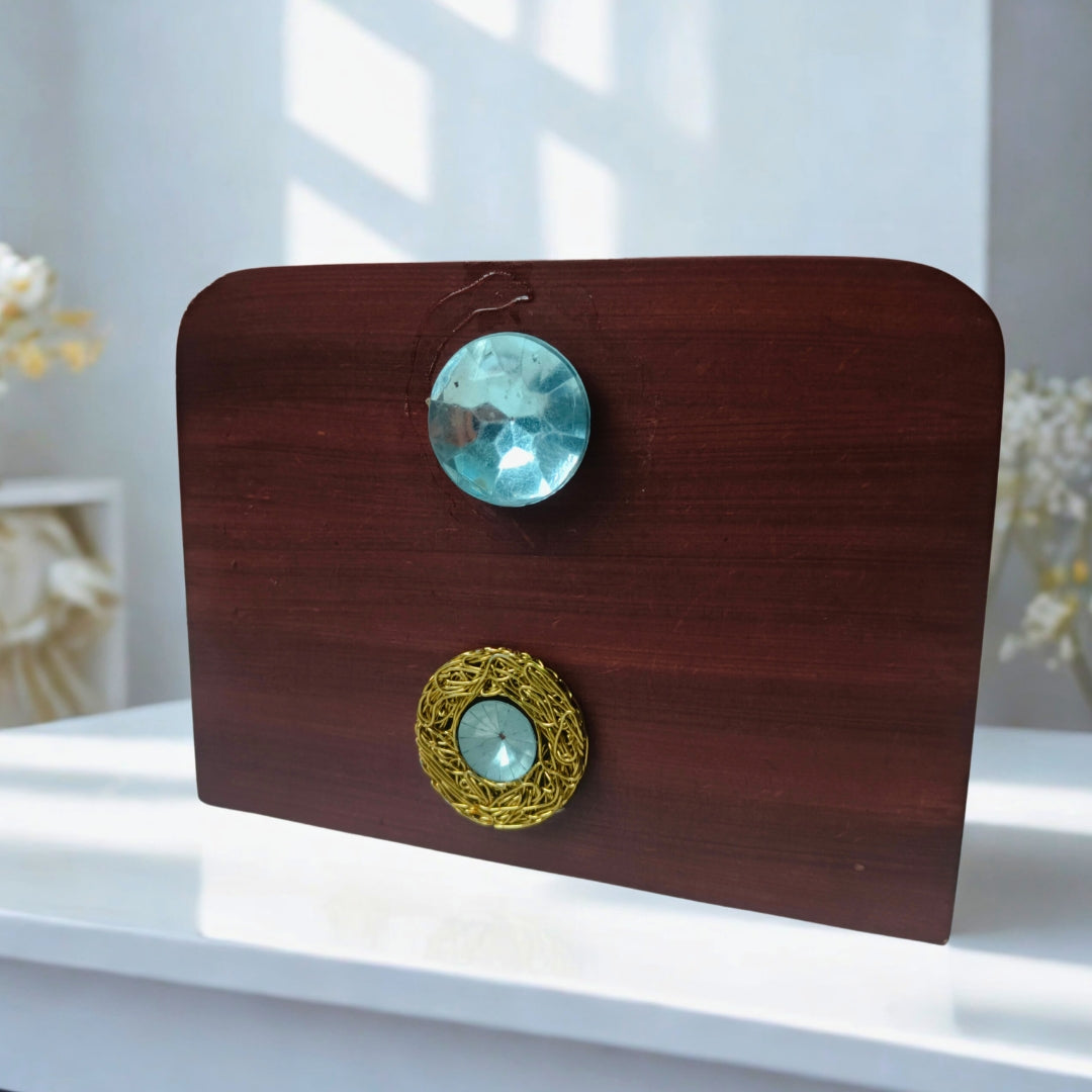 Tissue Holder - Wooden Rectangle Shape Walnut Finish With Diamond Stone