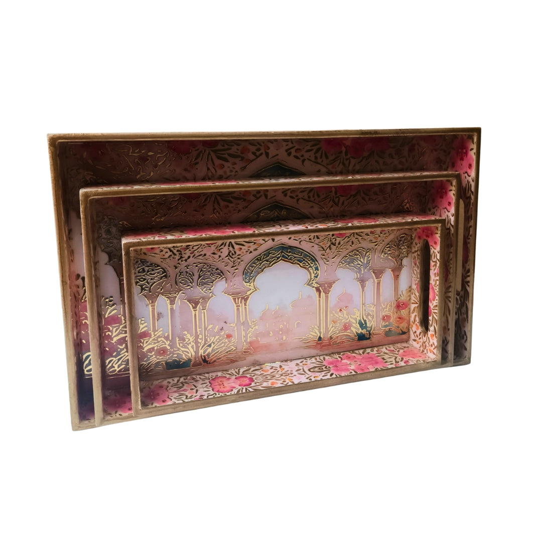 Mughal Print Design Enamel Tray(Tray Set of 3)