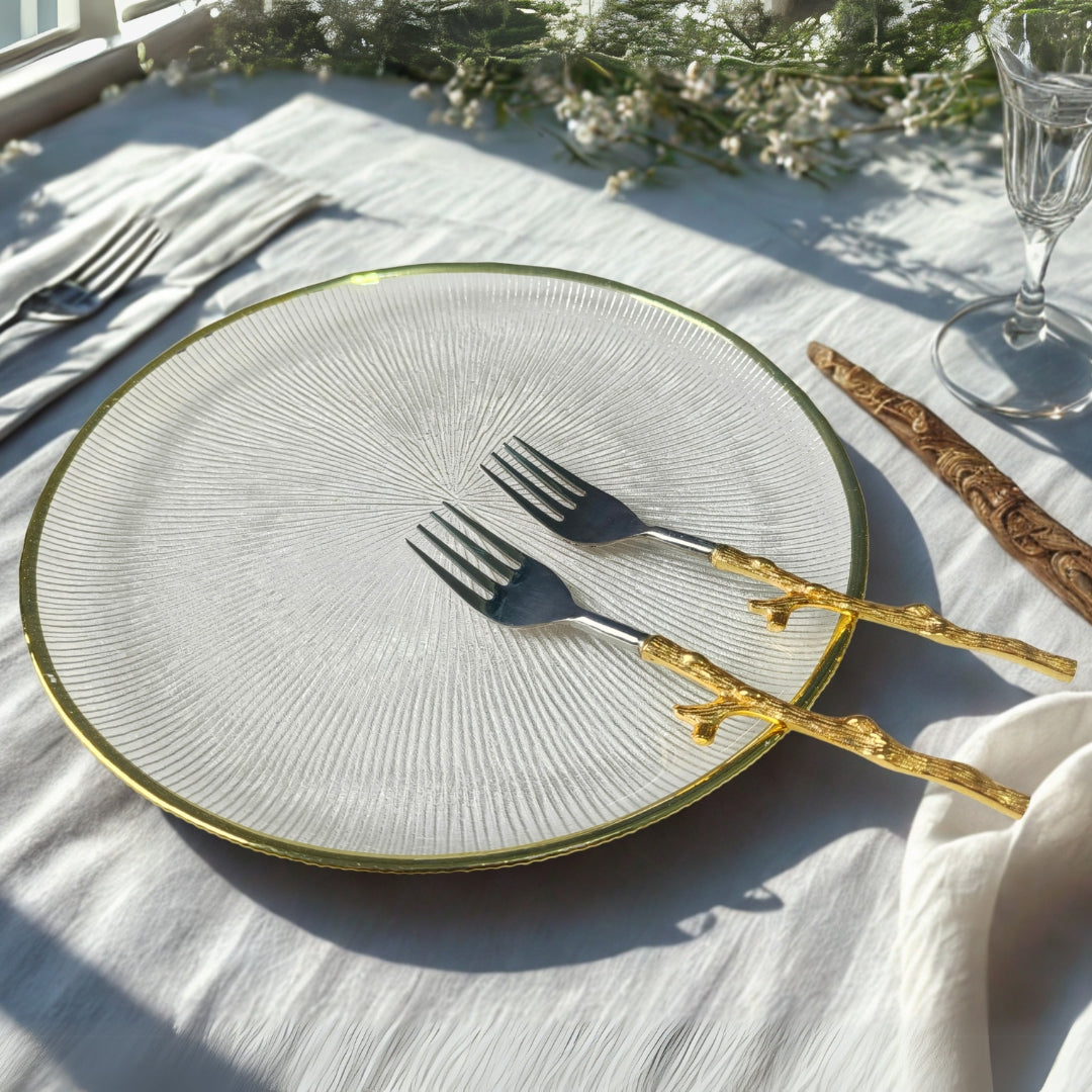 Cutlery Set Of 6 - Gold Twig Design Table Fork