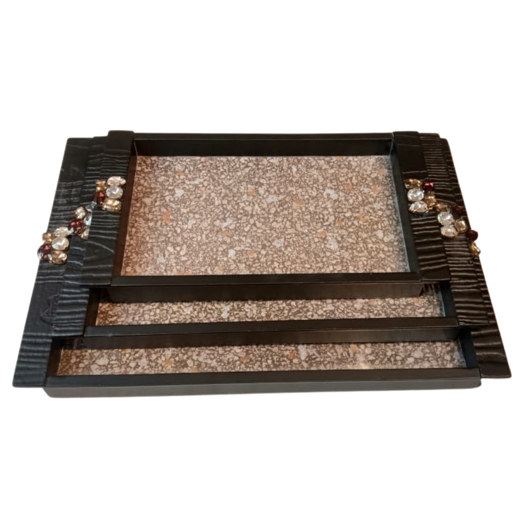 Wooden Tray set of 3 with stone art work