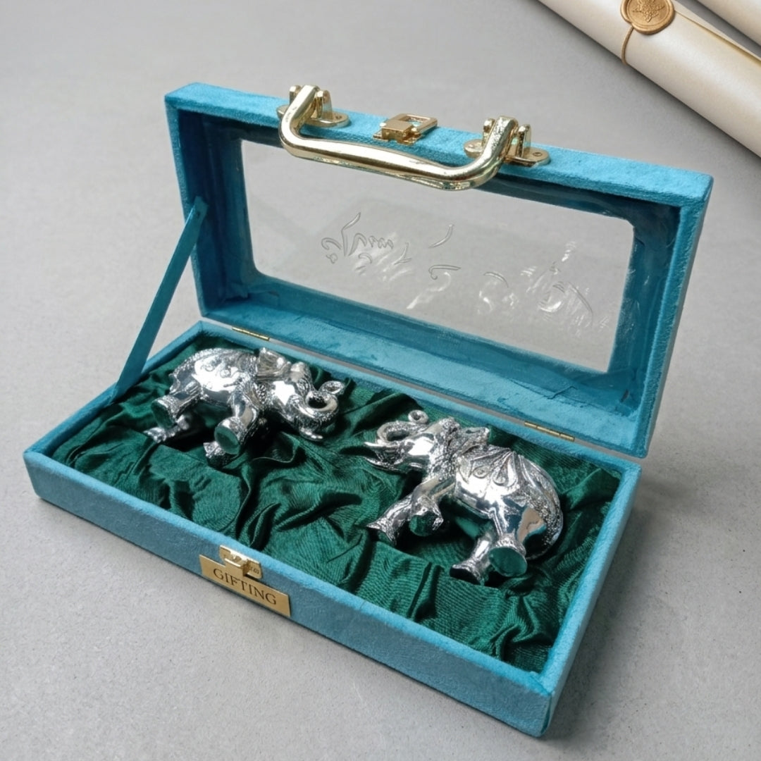 Antique Silver-Plated Elephant Pair (Set of 2, 3-Inch) with Velvet Gift Box (80 characters)