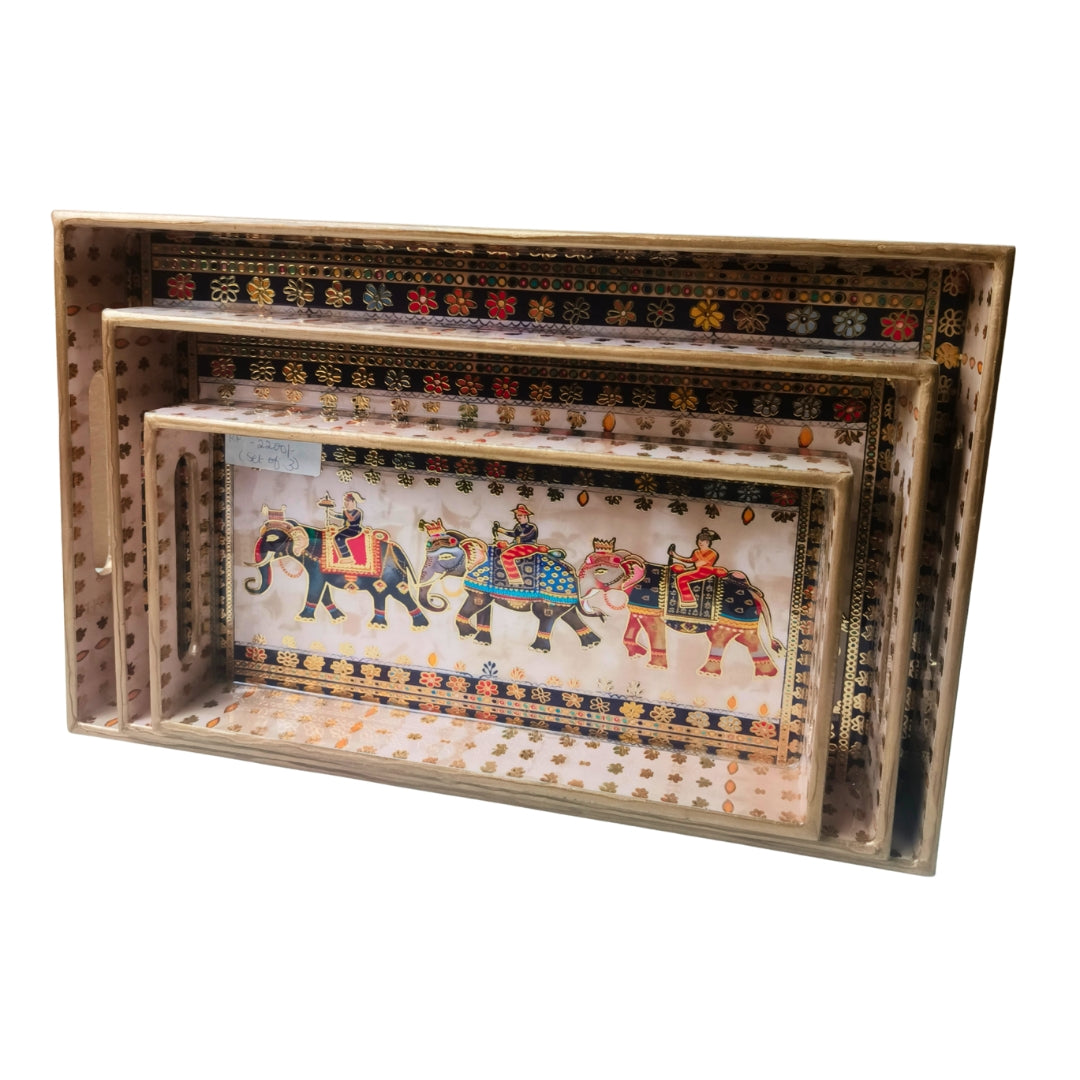 Elephant Mughal Design Enamel (Tray Set of 3)