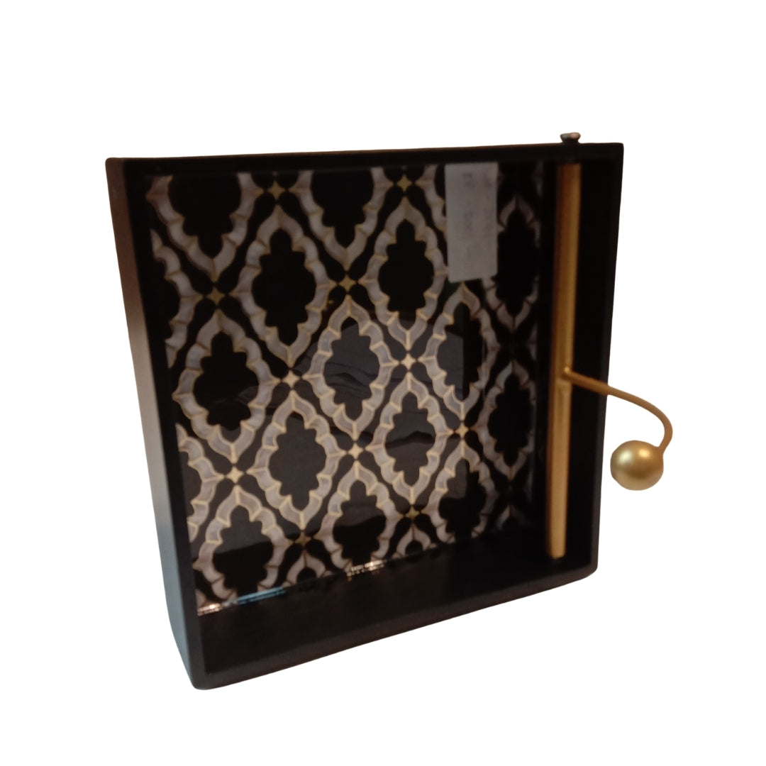 Square tissueholder - Wooden black mosaic Design Print & Enamel with deco paint