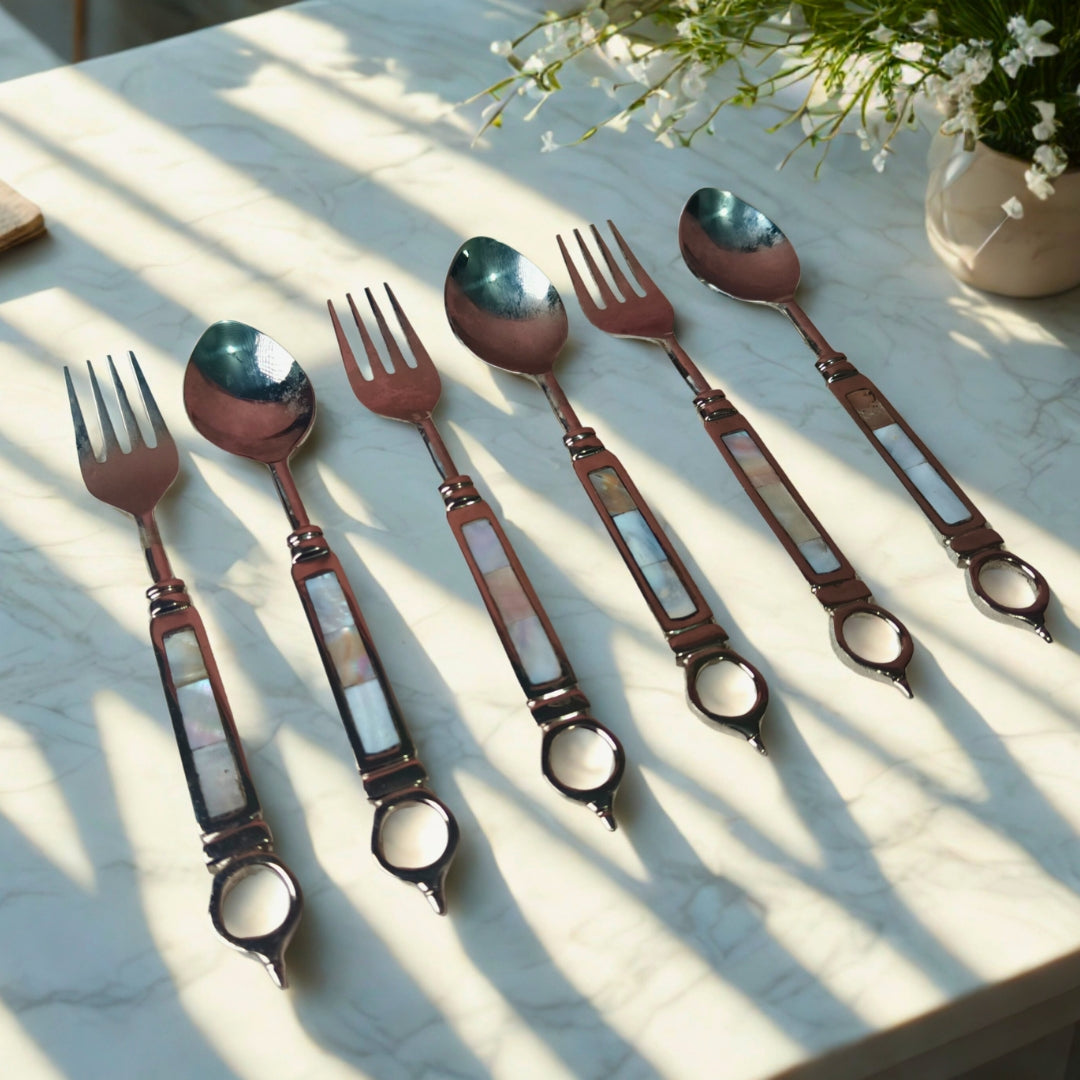 Cutlery Set of 12 - White Mother Of pearl Tikki Knob