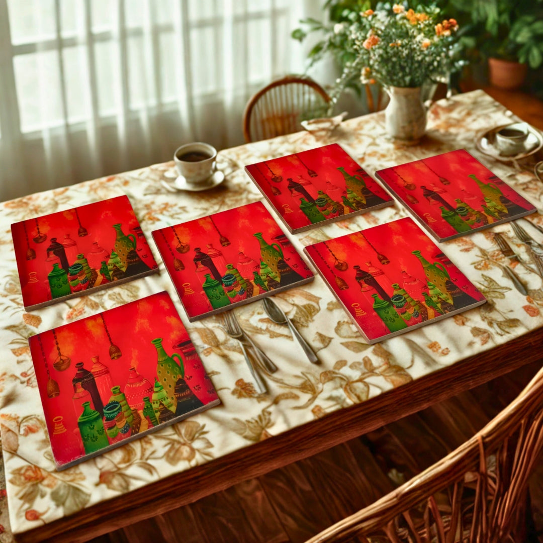 Table Coaster - Traditional Print With Enamel ( set of 6 )