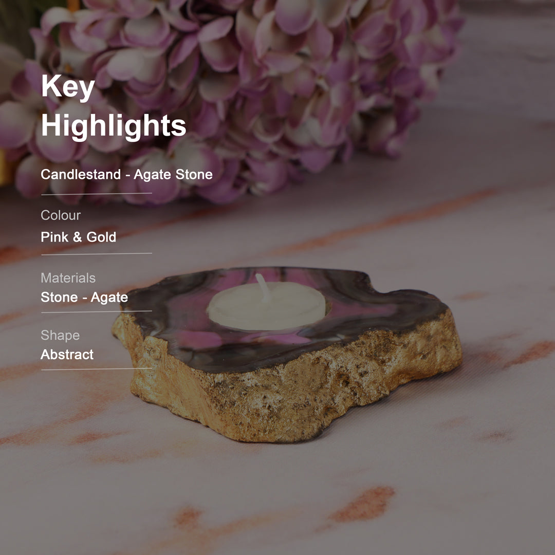 Candle Stand - Agate Stone (Pink & Gold ) Tea Light Holder