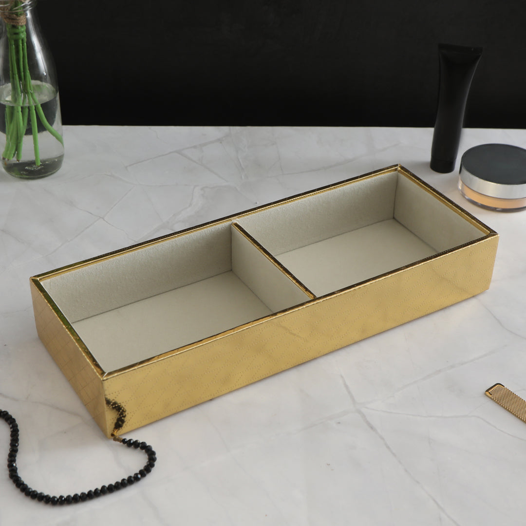 Leatherette Jewellery Tray 2 partition - Gold
