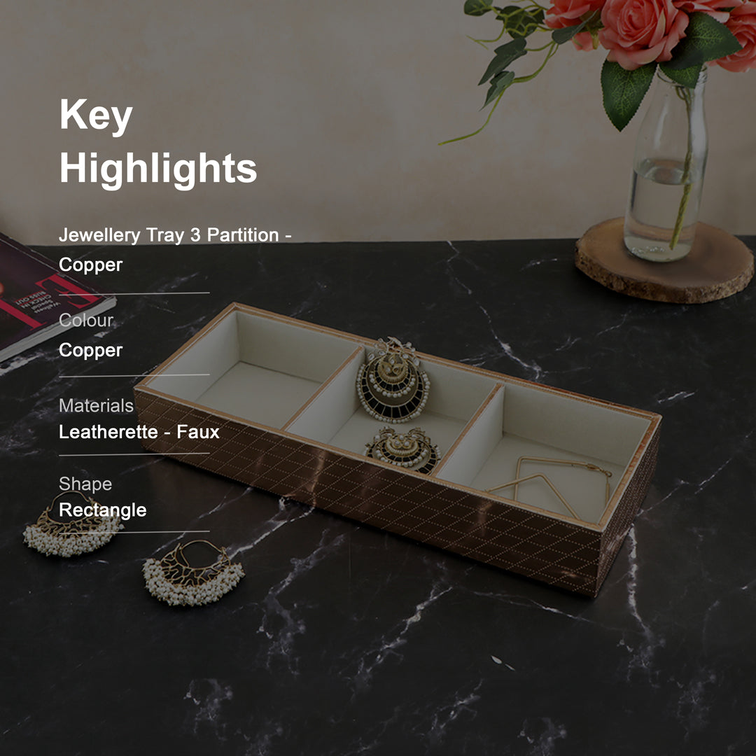 Leatherette Jewellery Tray 3 Partition - Copper