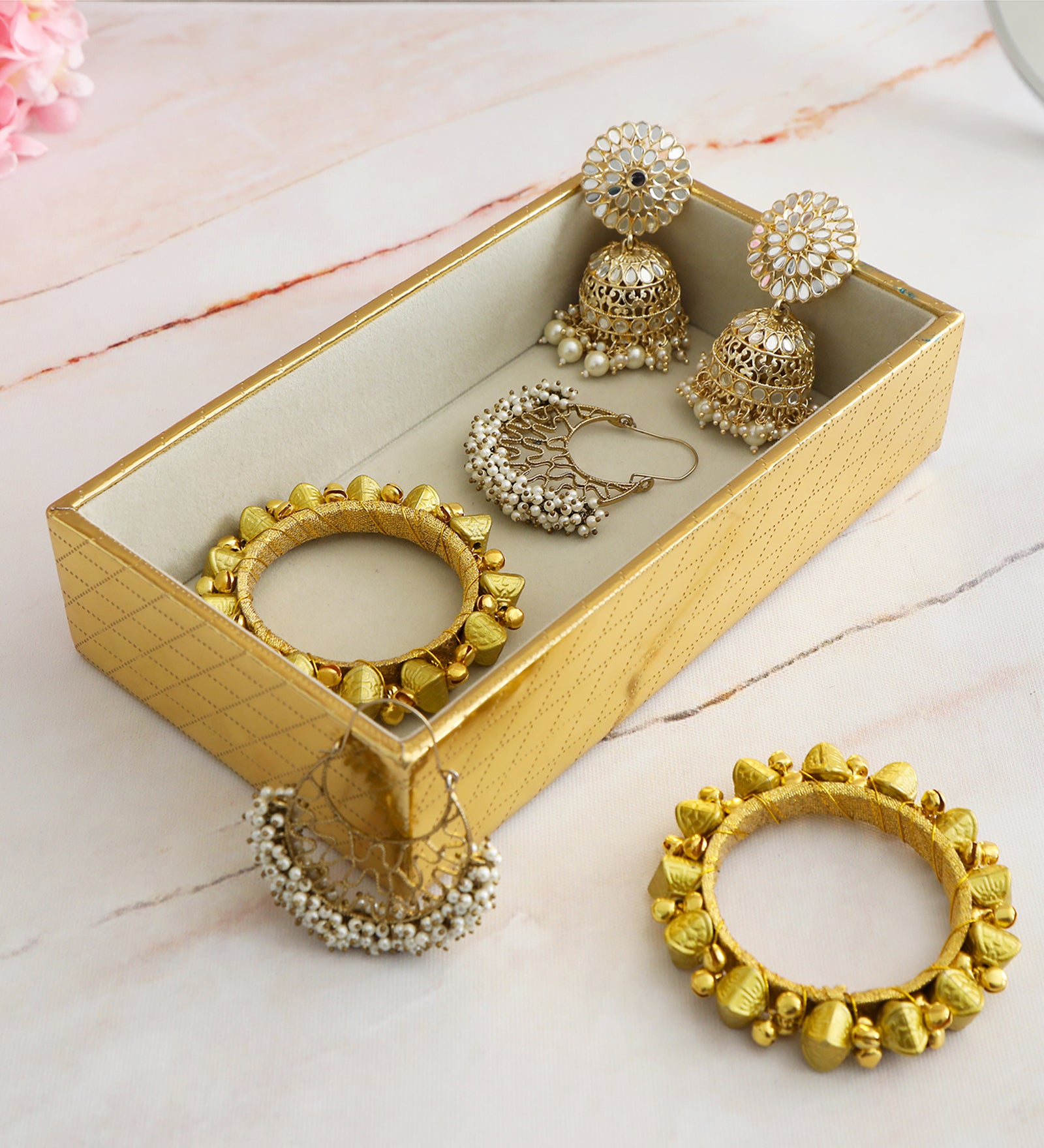 Leatherette Jewellery Tray - Gold