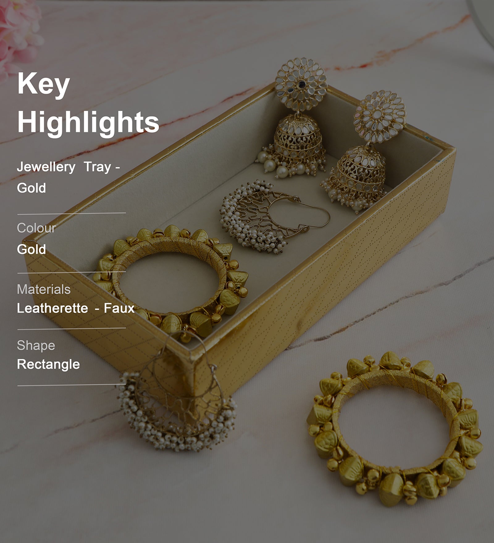 Leatherette Jewellery Tray - Gold