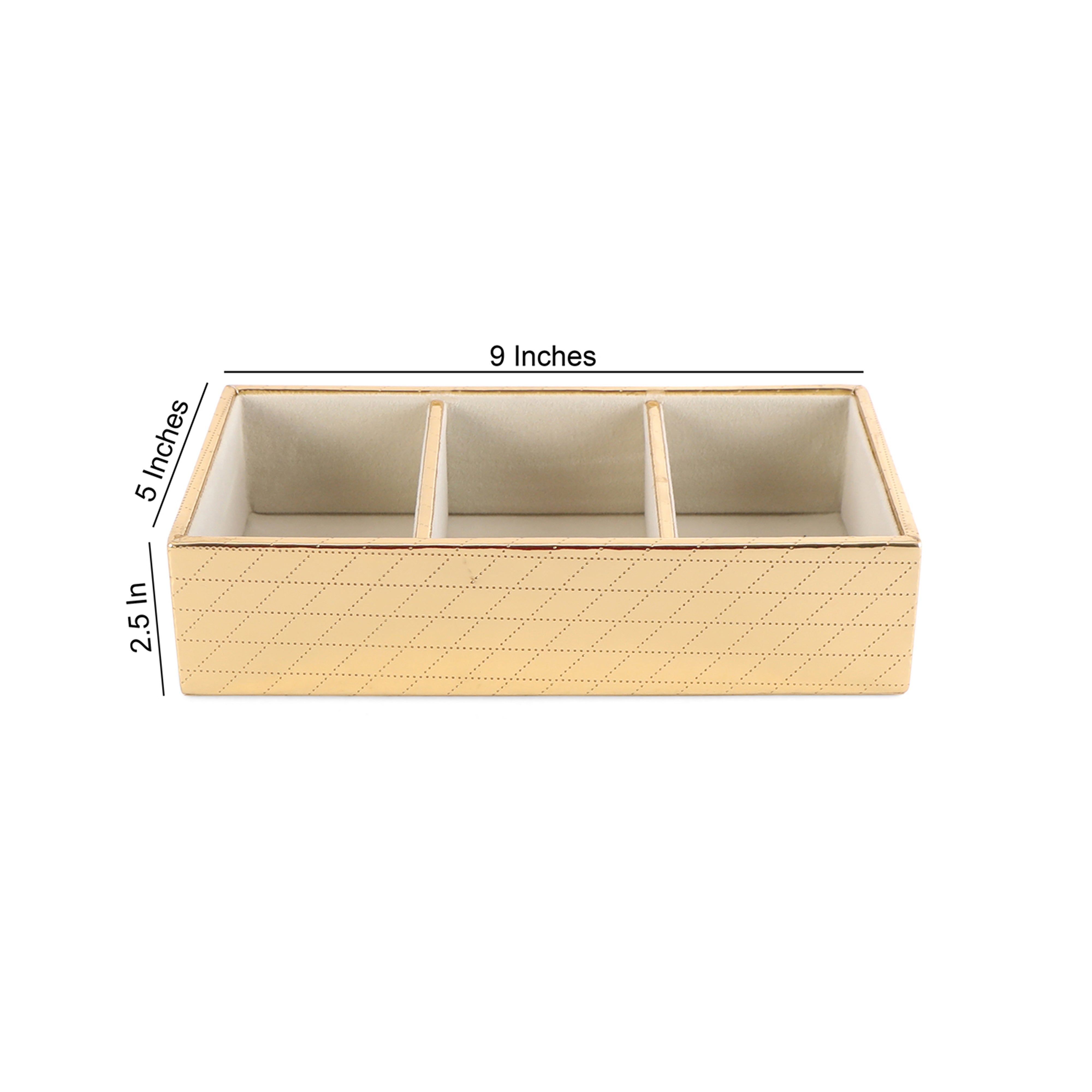 Leatherette Jewellery Tray 3 Partition - Gold