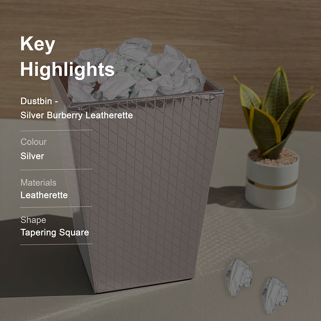 Silver Metallic Leatherette Dustbin