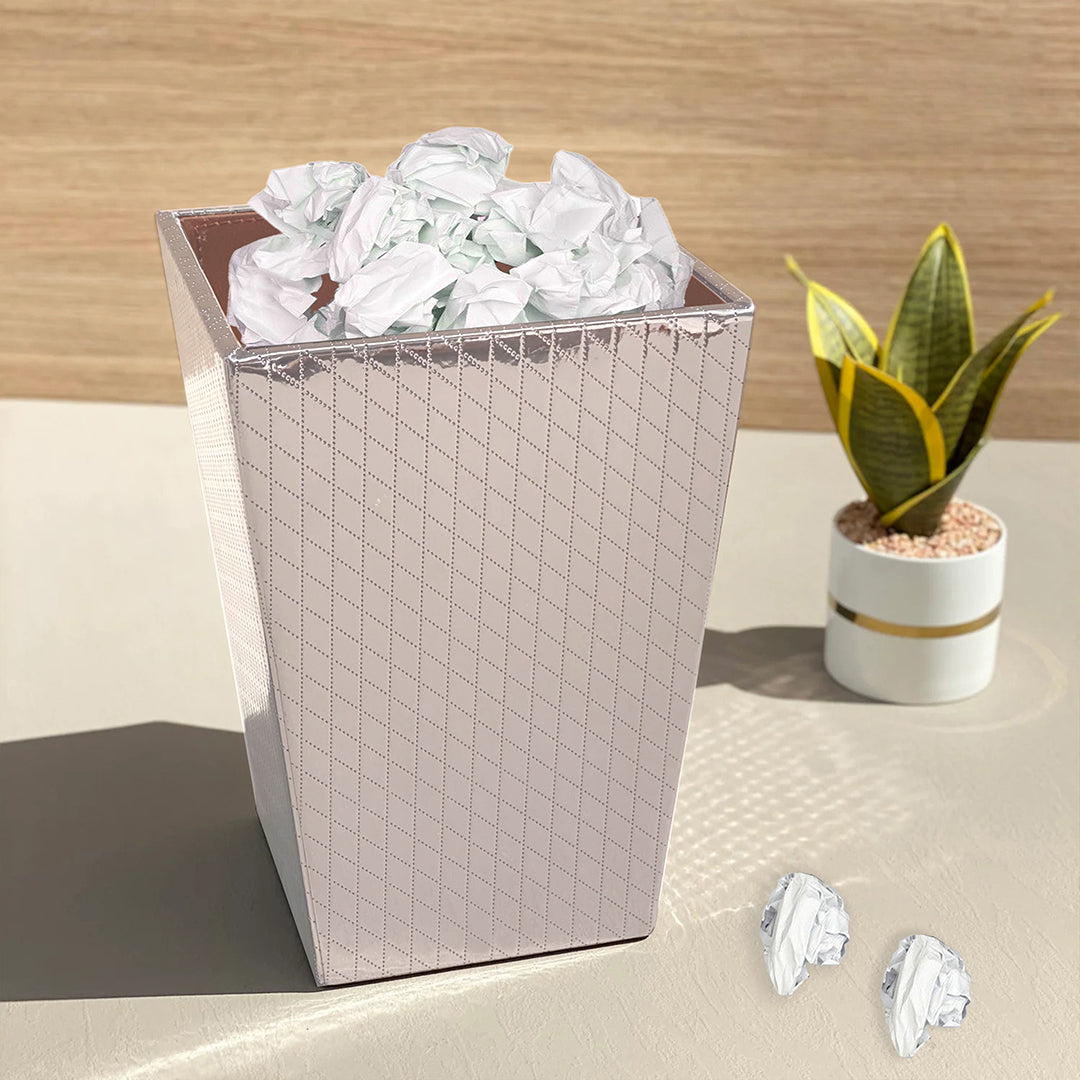 Silver Metallic Leatherette Dustbin