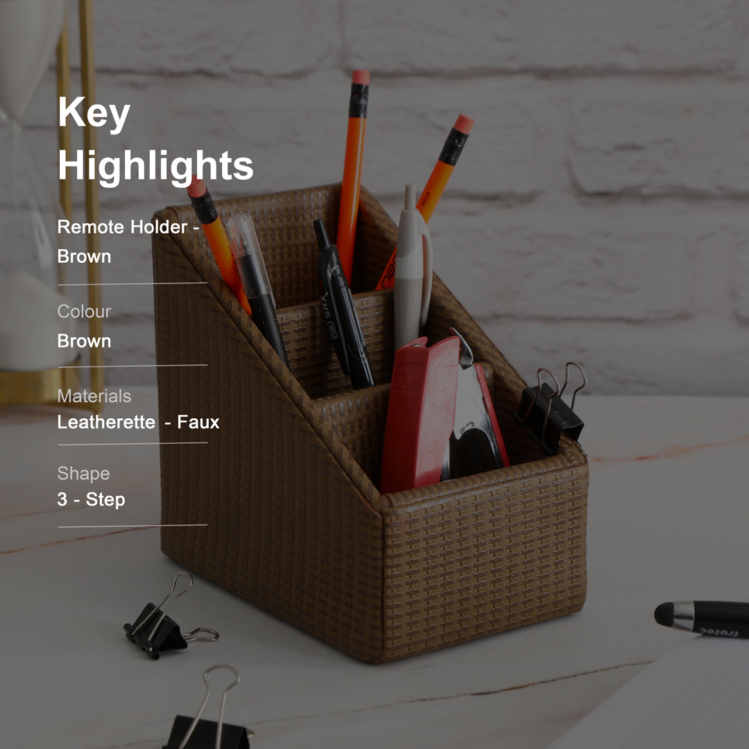 Leatherette 3 Partition Remote Holder - Brown