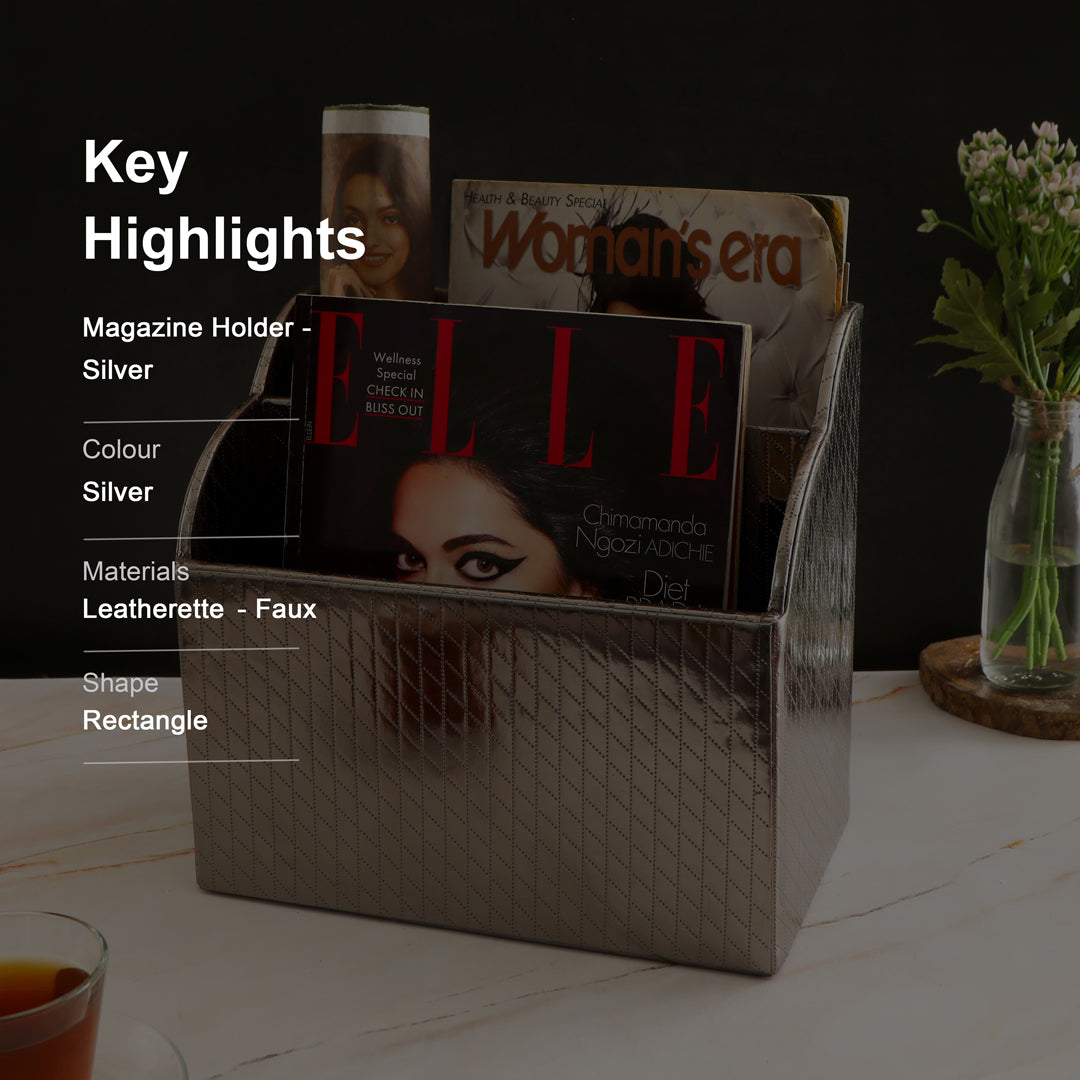 Leatherette Magazine Holder - Silver