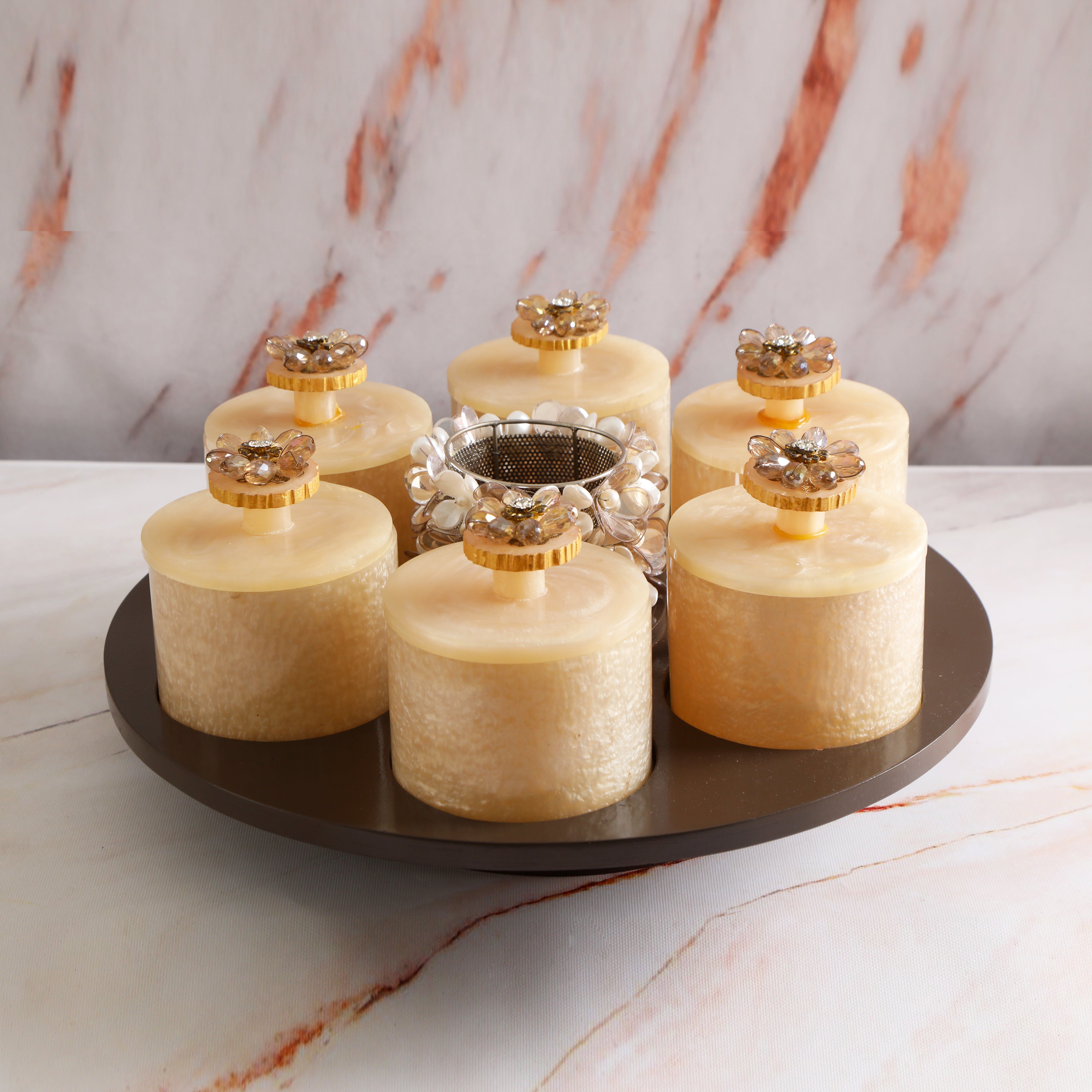 Wooden Revolving Base With 6 Resin Jars