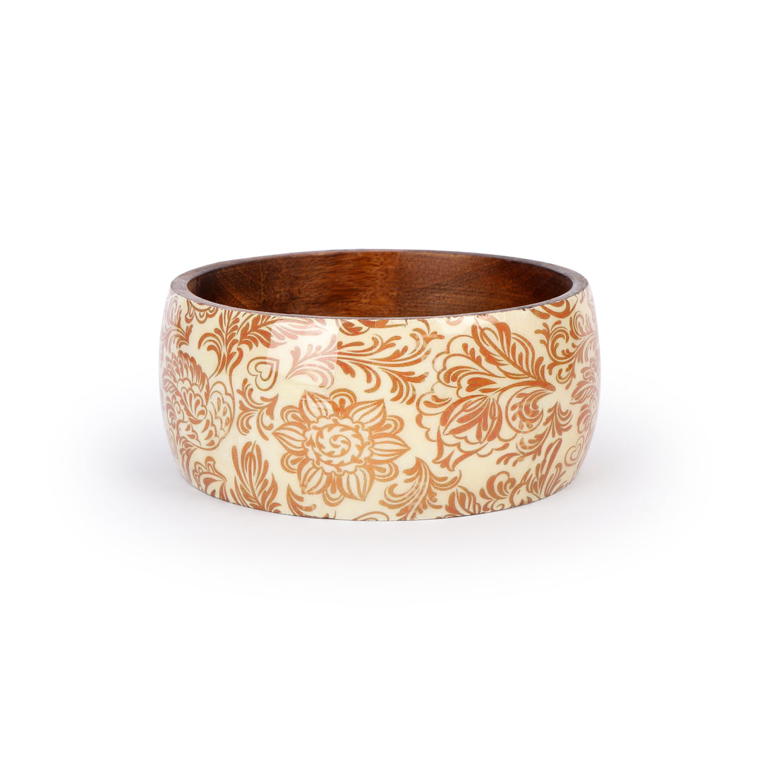 Wooden Cream Paisley Print & Enamel Salad Bowl