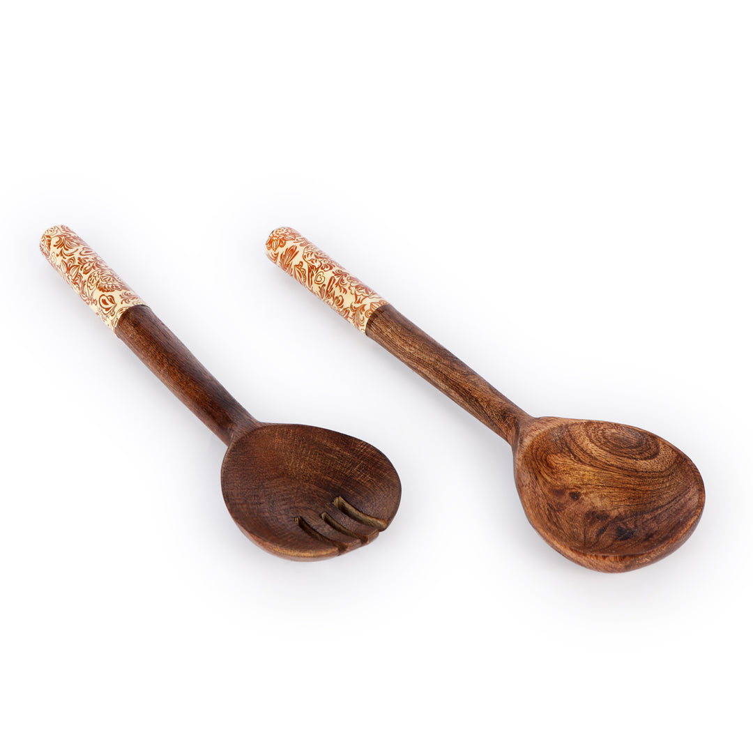 Wooden Cream Paisley Print & Enamel Salad Bowl