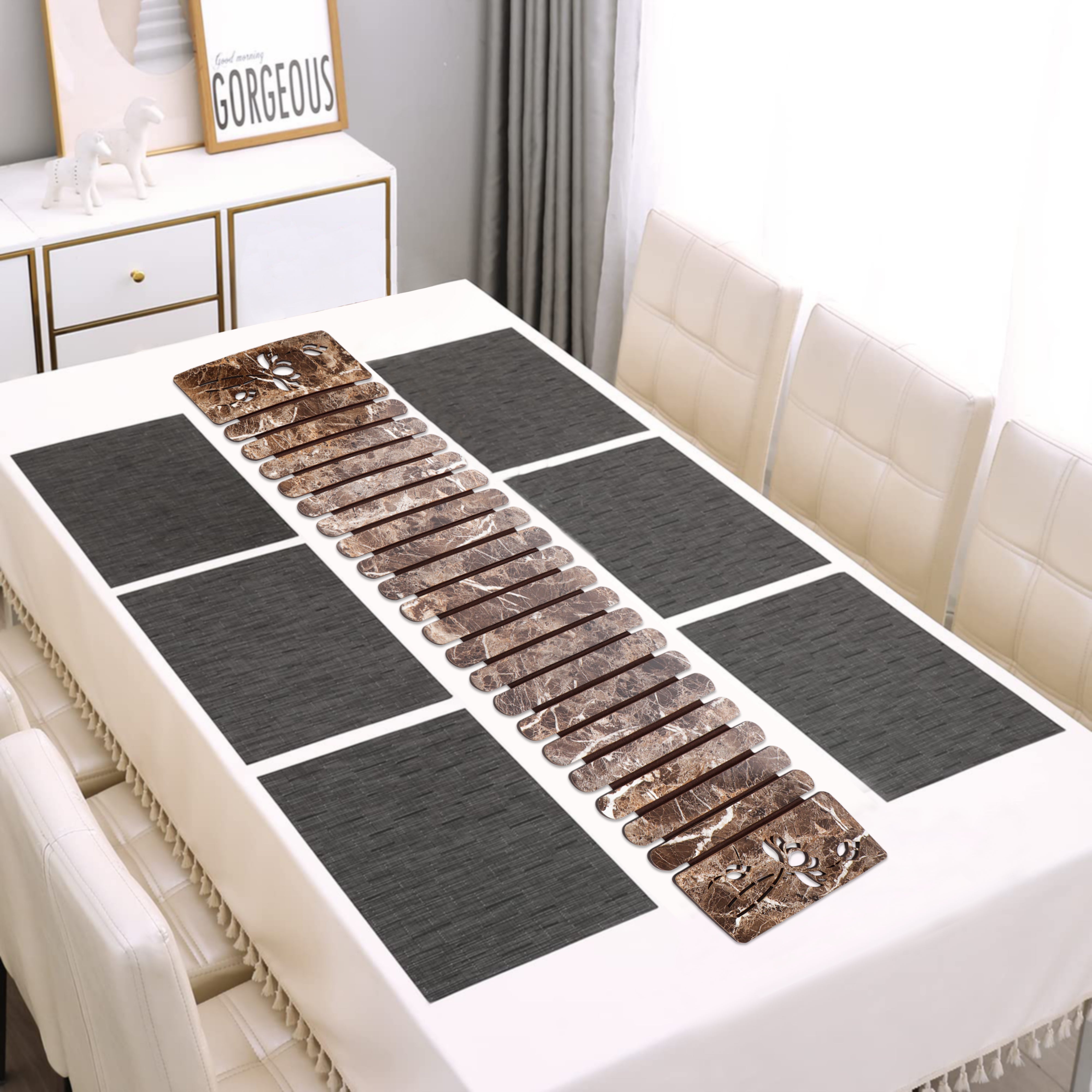 Foldable Table Runner - Brown Lotus Cut